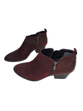 Franco Sarto Greco Ankle Boots Burgundy Suede Leather Zip Booties Womens  SZ 6.5